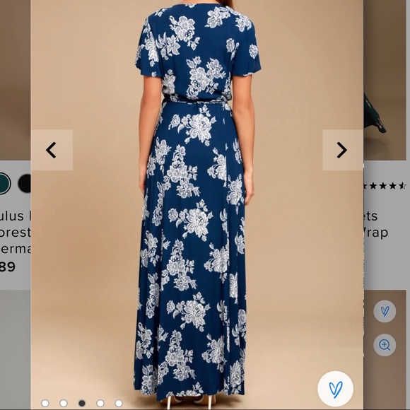 ✨ NWT Lulu’s Heart of Marigold Navy Blue Floral Print Wrap Maxi Dress - Picture 3 of 4
